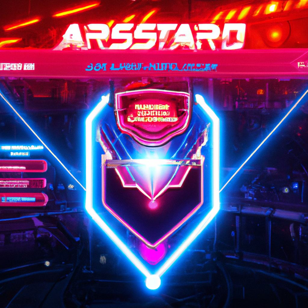 Screenshot of neon arena with player HUD